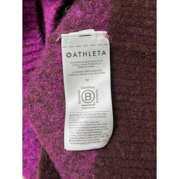 Athleta Jacquard Crew Sweater Ombre Purple Burgundy Wool Blend Medium - Picture 8 of 8